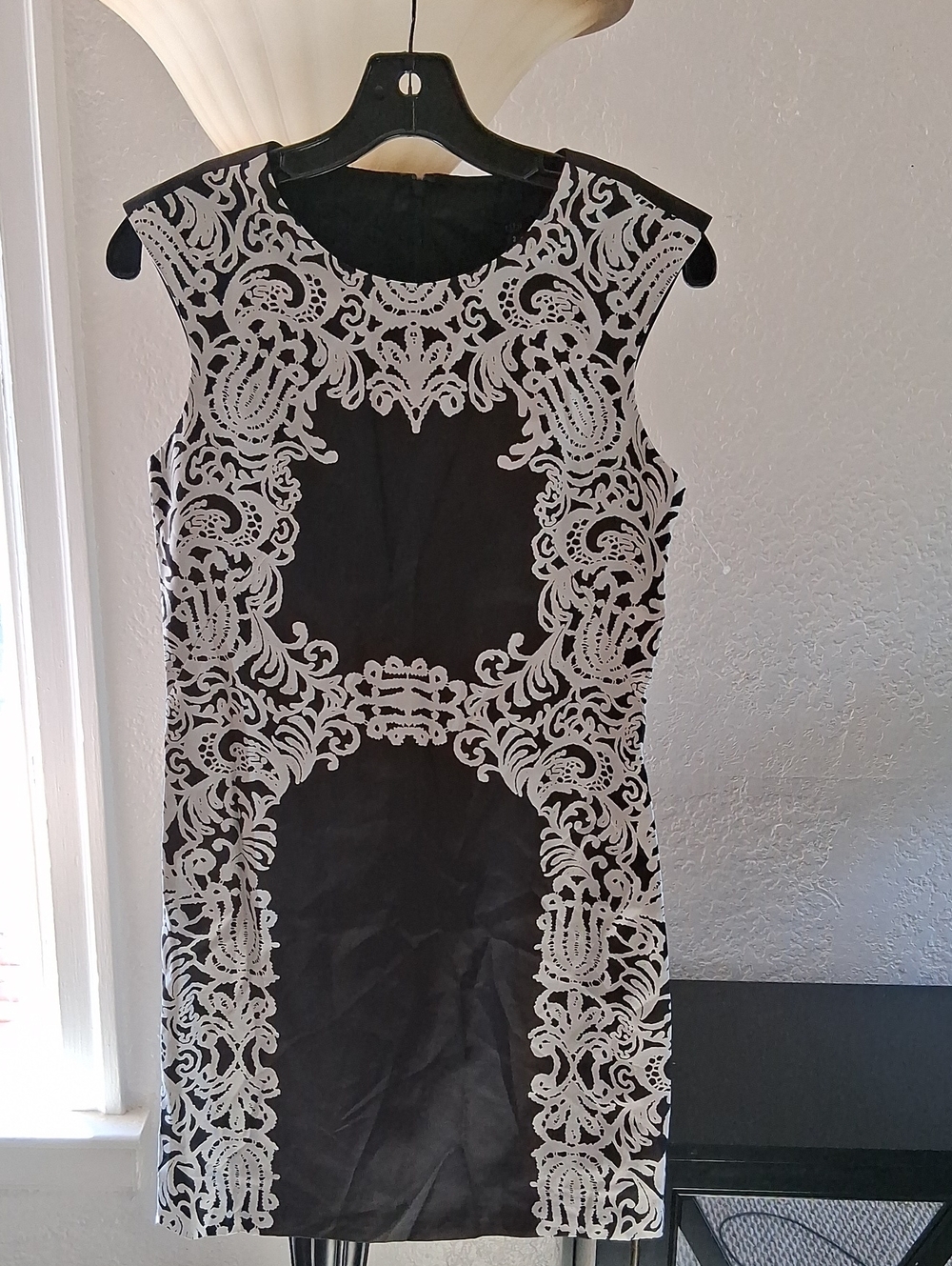 Tibi Black Dress with White Lace-Style Embroidery